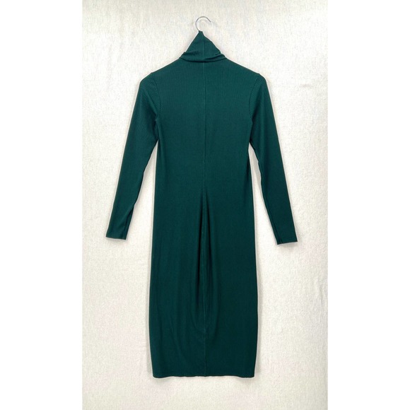 ENZA COSTA Compact Silk Rib Dress Women Medium Green Long Sleeve Turtleneck Midi - Picture 3 of 14